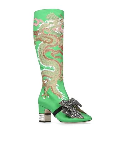 gucci candy dragon boot|Ladies Green Candy Dragon Embroidered Satin Knee.